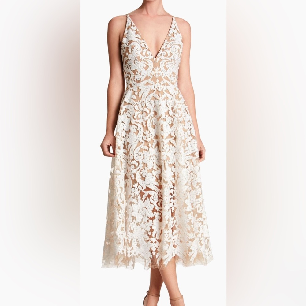 Dress The Population Women's Blair White Beige Sequin Fit & Flare Dress S